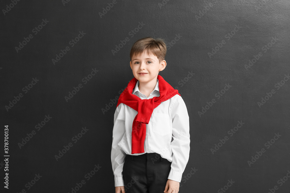 Little schoolboy on dark background