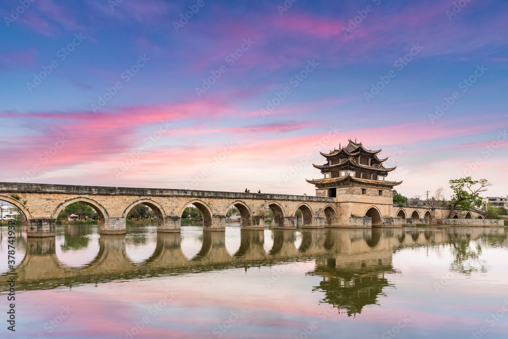 yunnan double dragon bridge in twilight