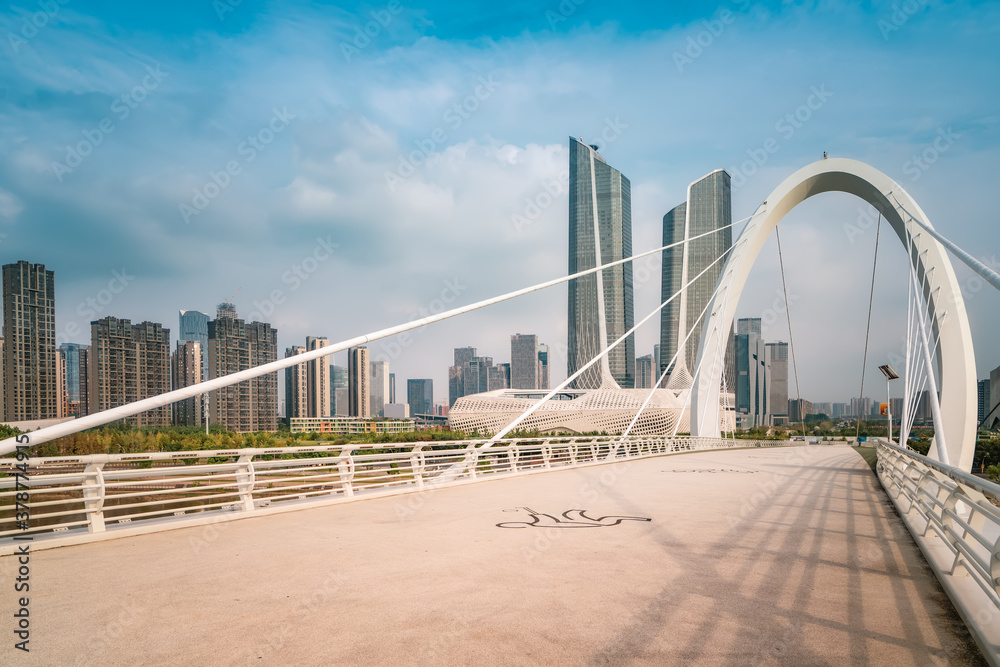 China Nanjing city skyline and modern buildings, twilight landscape.