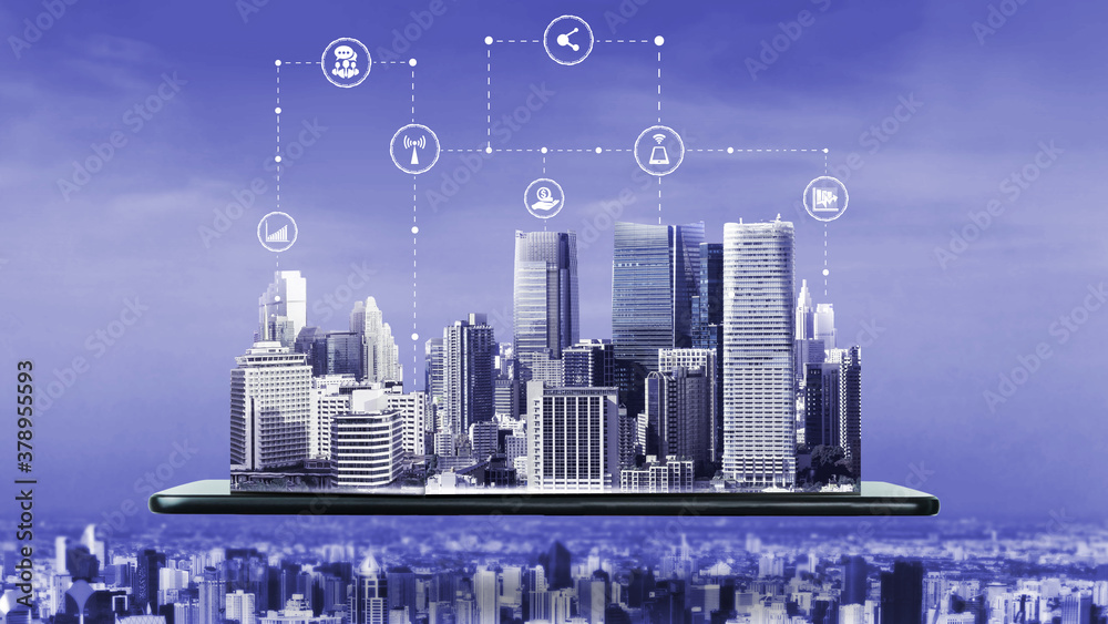 The modern creative communication and internet network connect in smart city . Concept of 5G wireles