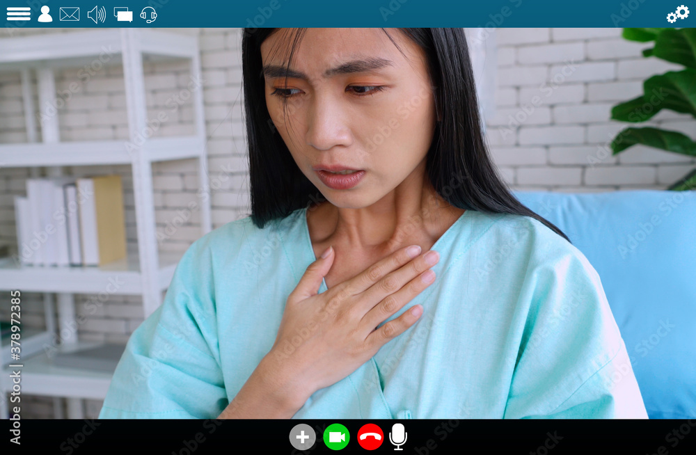 Patient talking on video call for telemedicine service . Online health care application in view of c