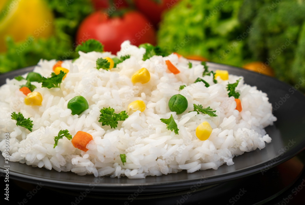 Cooked rice porridge, served with herbs and vegetables