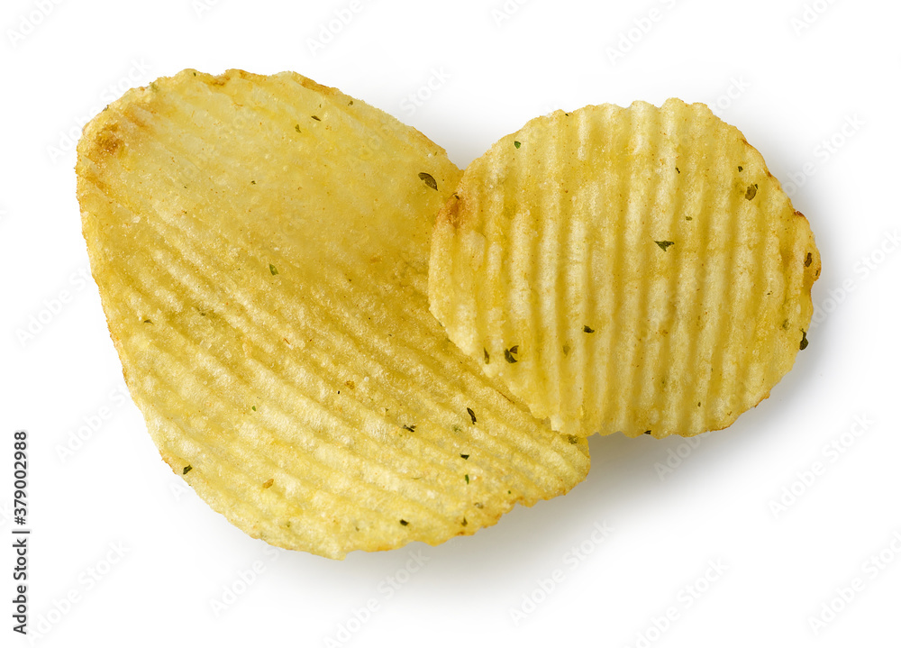 potato chips on white background