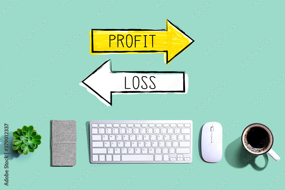 Profit or loss with a computer keyboard and a mouse