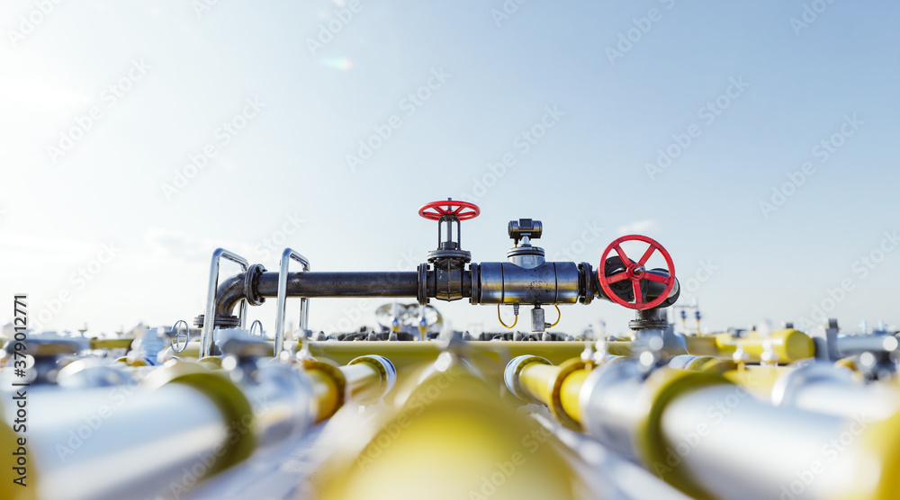 Gas tap with pipeline system at natural gas station.