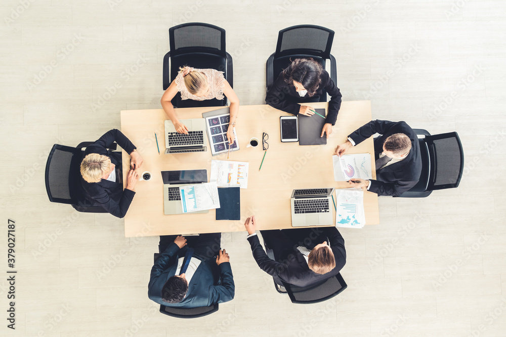 Business people group meeting shot from top view in office . Profession businesswomen, businessmen a