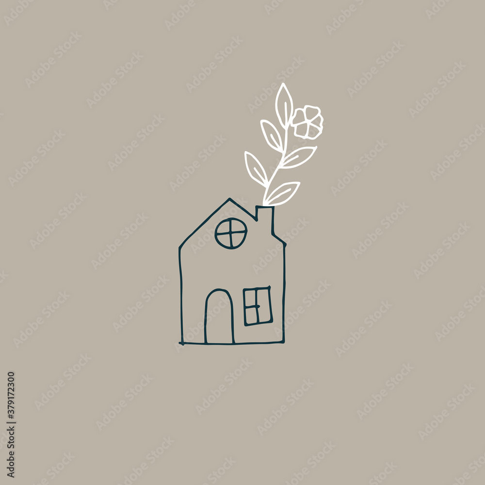 vector illustration in the style of minimalism. cute houses with flowers and plants. modern postcard