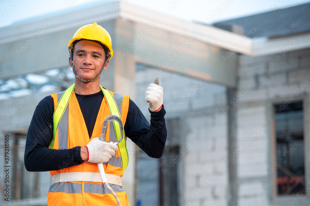 Engineer working in structure at the building under construction.