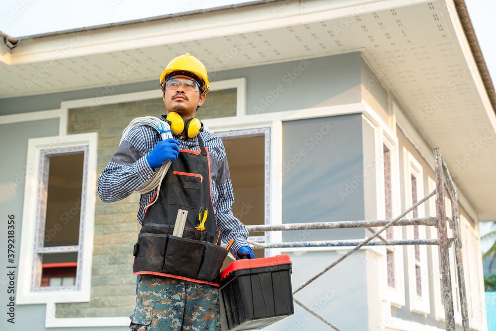 Electrician working at the construction site,Engineer,Construction concept.