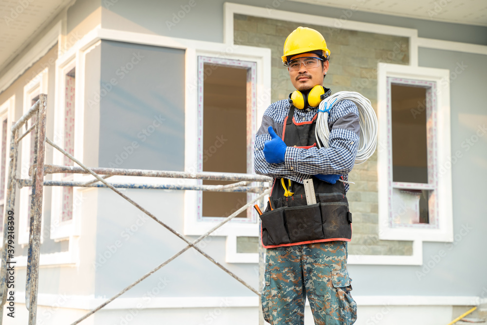 Electrician working at the construction site,Engineer,Construction concept.