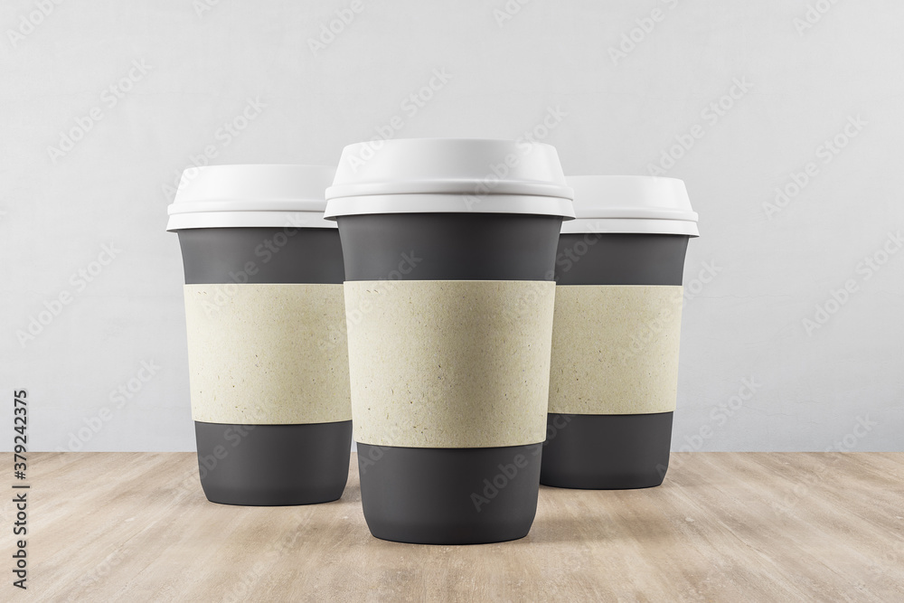 Three disposable black paper cup