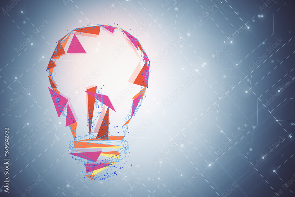 Polygonal light bulb on abstract background.