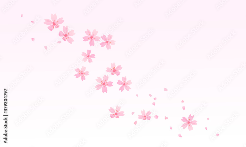 Flying pink flower and petals on pink blur background vector illustration. Sakura Japanese flower.