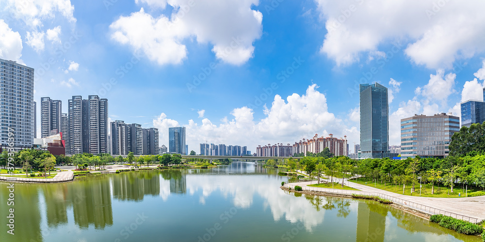 Panoramic view of urban scenery in Nansha District, Guangzhou, Guangdong Province, China