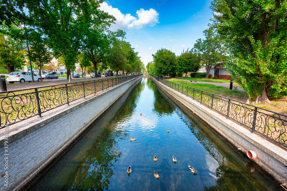 Beautiful scenery of the Radunia canal in Pruszcz Gdanski, Poland.