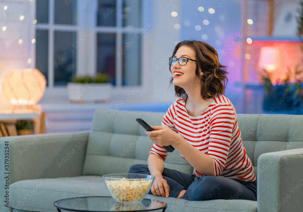 woman watching TV