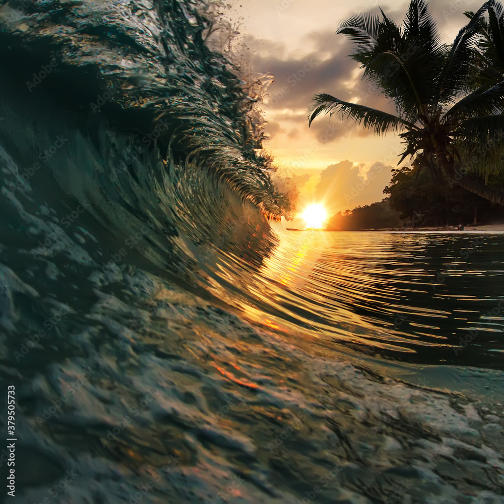 Glossy Ocean Wave under beautiful sunset