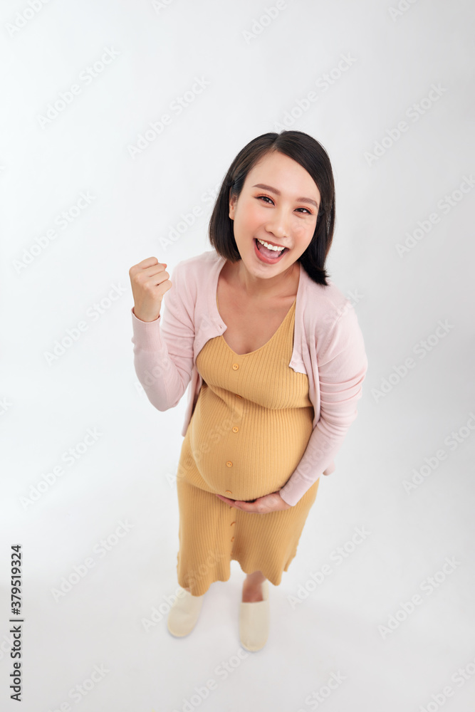 Young beautiful asian woman pregnant expecting baby celebrating surprised and amazed for success wit