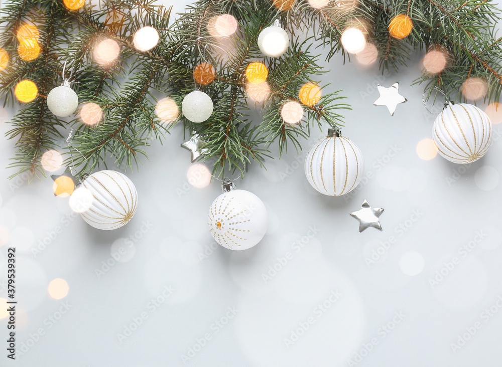 Beautiful Christmas composition on light background