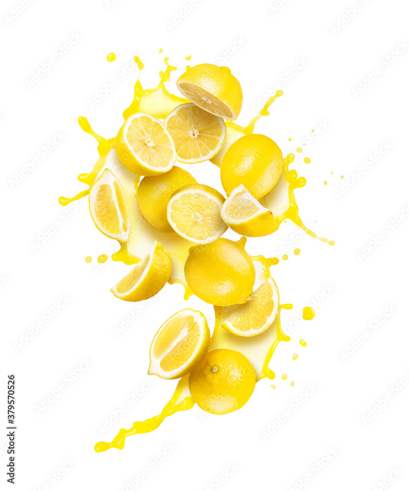 flying lemons in a splash of juice