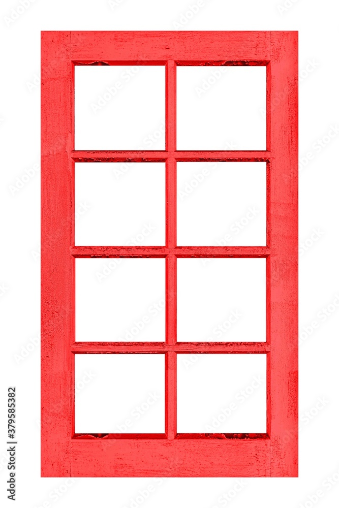 European style red wooden window frame isolated on a white background