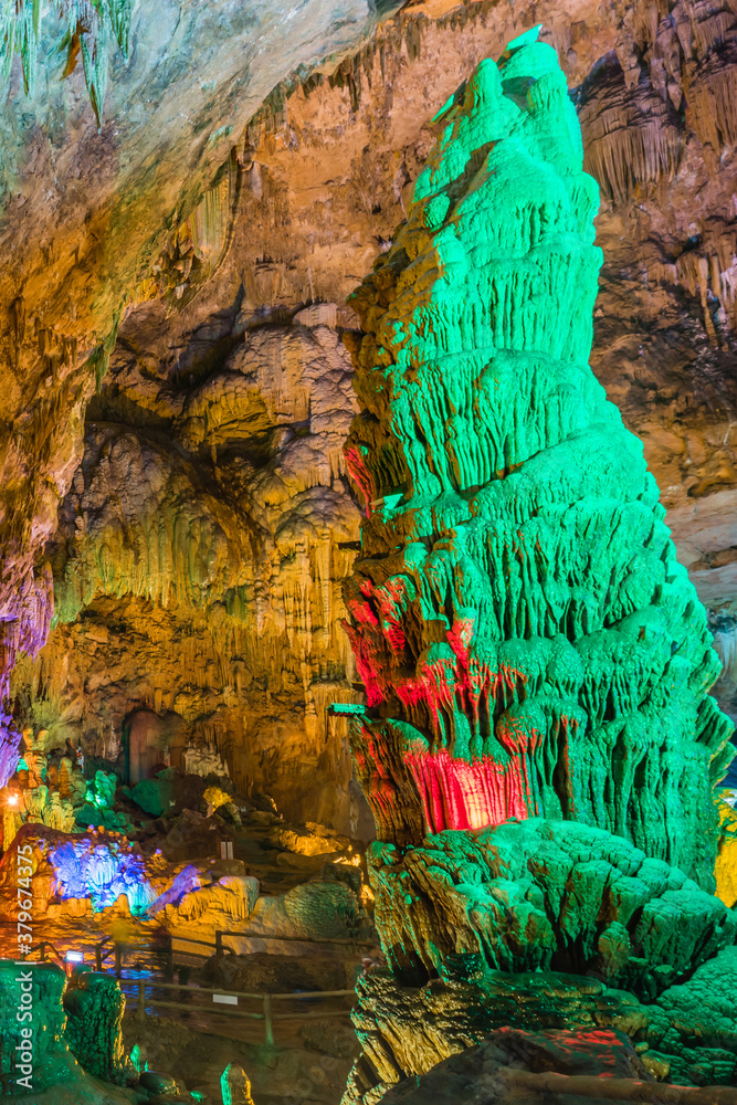 Cave scenery of Tianxing Cave, Huangguoshu, Guizhou, China