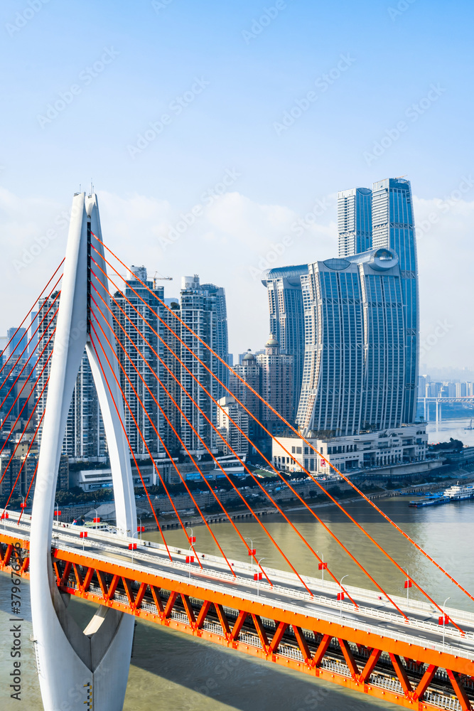 Chinas high-rise buildings and Dongshuimen Bridge in Chongqing, China