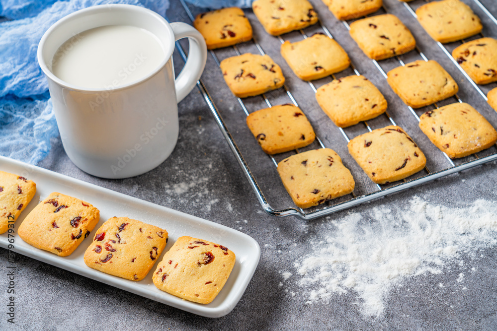 Cranberry cookies on a cement table