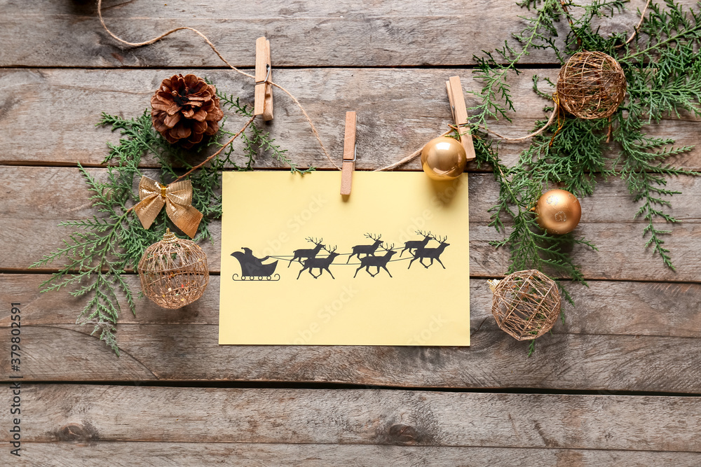 Beautiful Christmas composition on wooden background