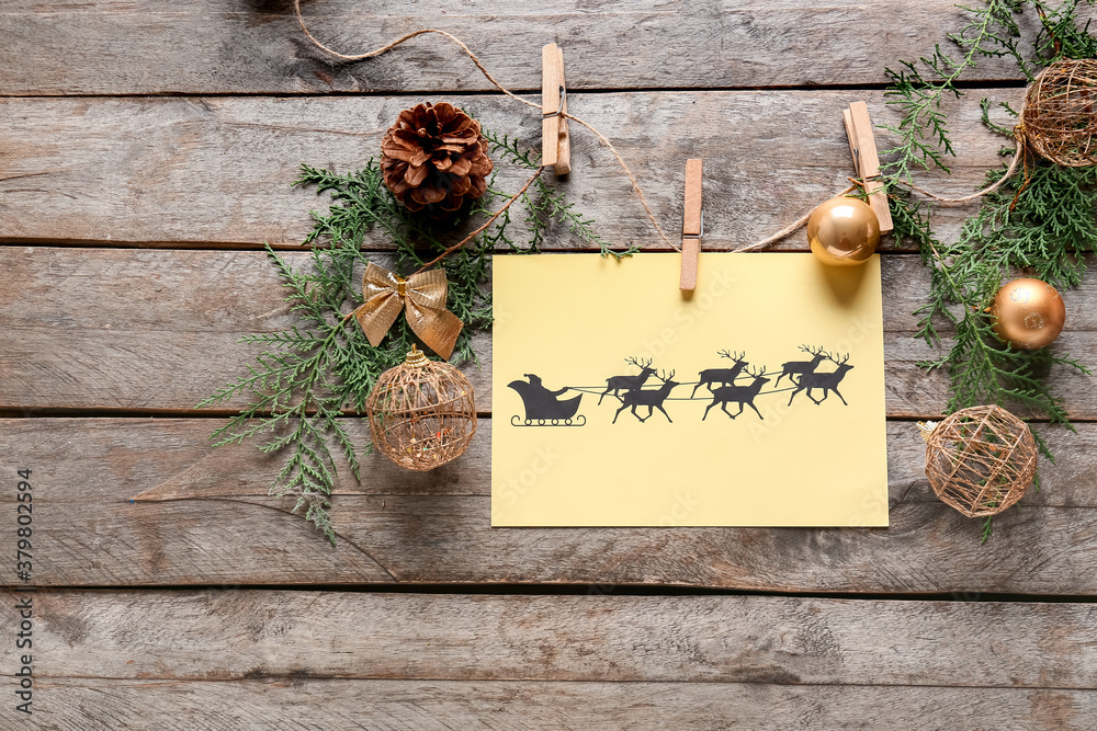 Beautiful Christmas composition on wooden background