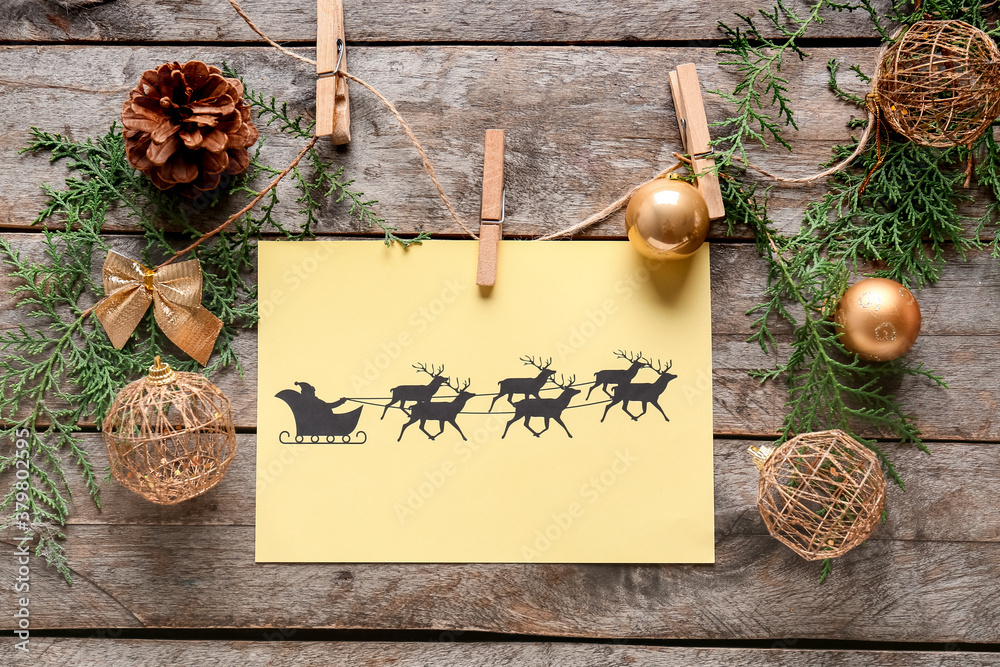 Beautiful Christmas composition on wooden background