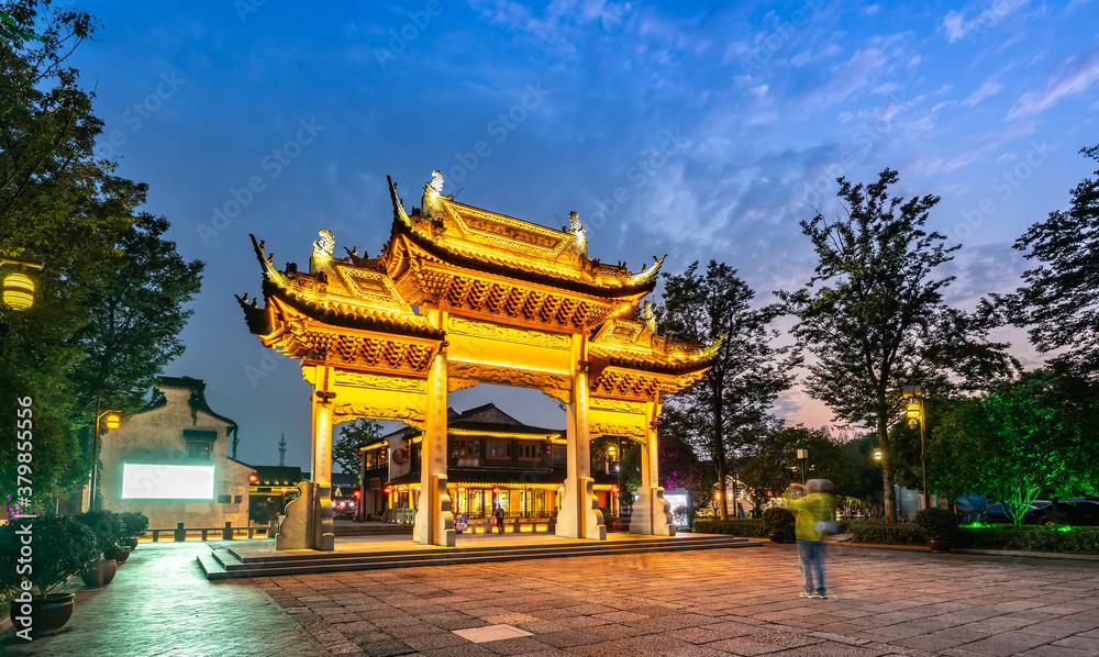 Ancient buildings by the river in Dangkou Ancient Town, Wuxi, Jiangsu, China