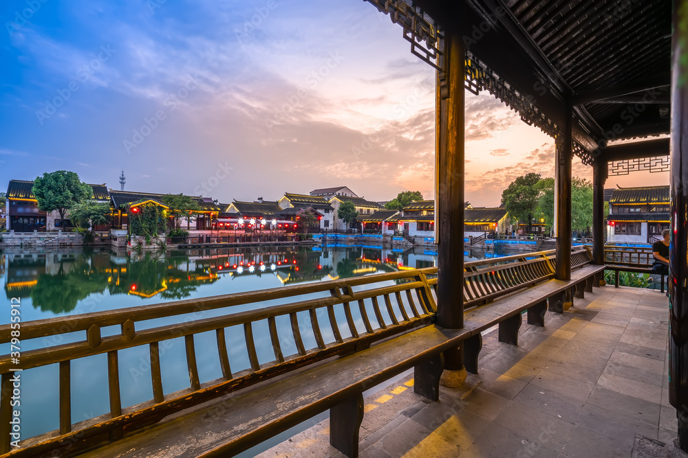 Ancient buildings by the river in Dangkou Ancient Town, Wuxi, Jiangsu, China