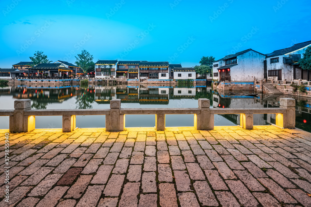 Ancient buildings by the river in Dangkou Ancient Town, Wuxi, Jiangsu, China