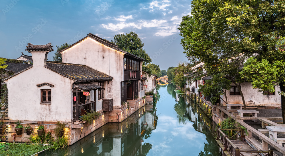 Ancient buildings by the river in Dangkou Ancient Town, Wuxi, Jiangsu, China