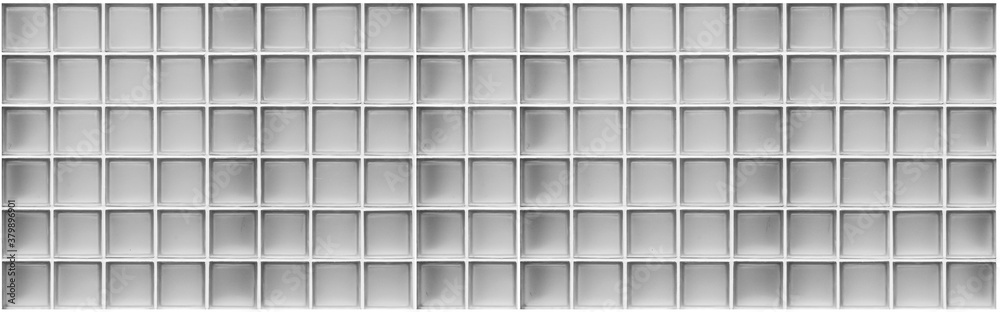 Panorama of White glass block wall seamless background and texture