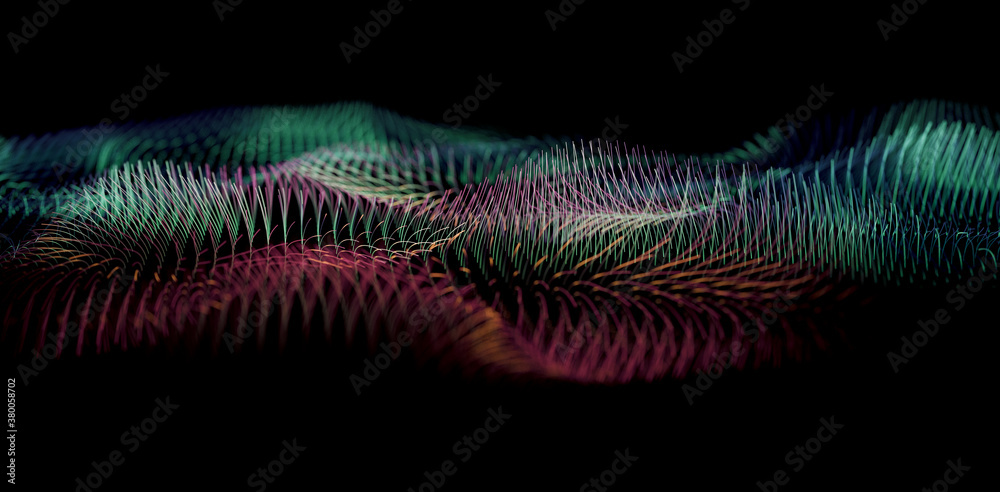 Mesh or net with lines and geometrics shapes detail. 3d illustration. Abstract background of technol