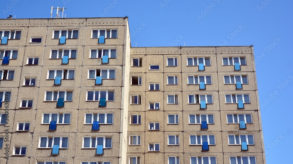 Exterior of old high rise residential building