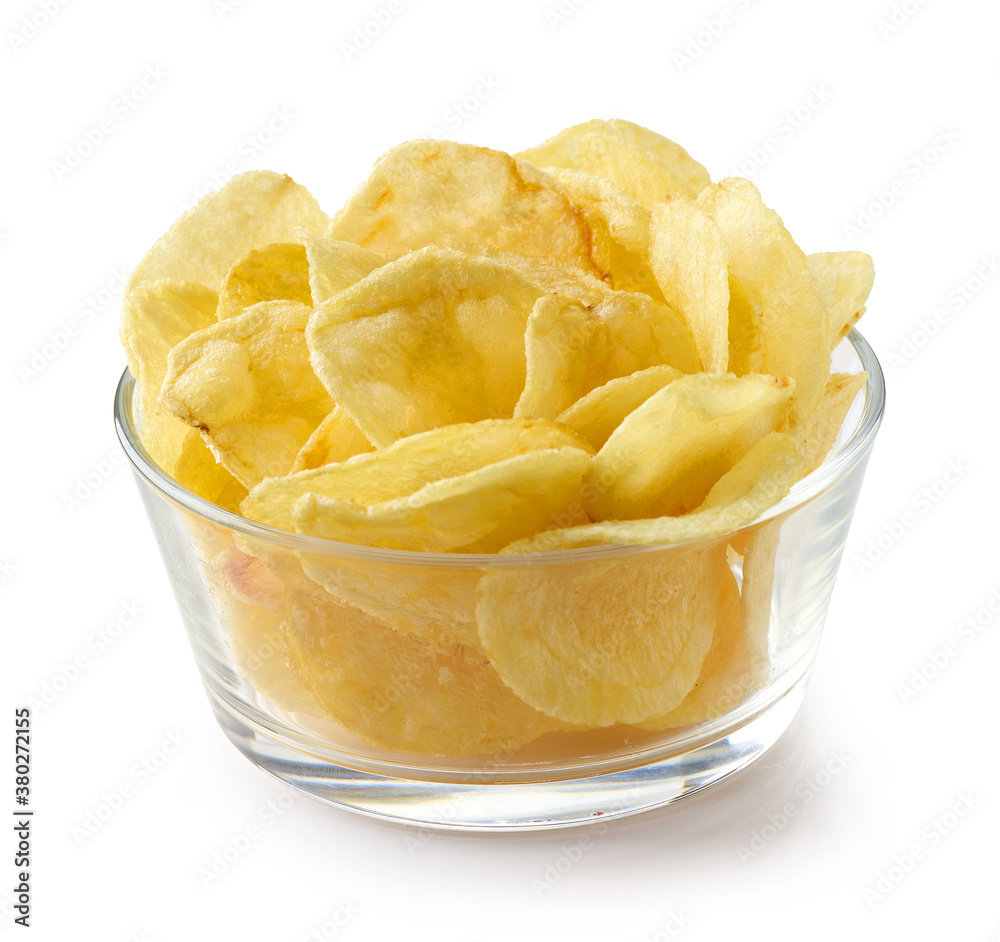 glass bowl of potato chips