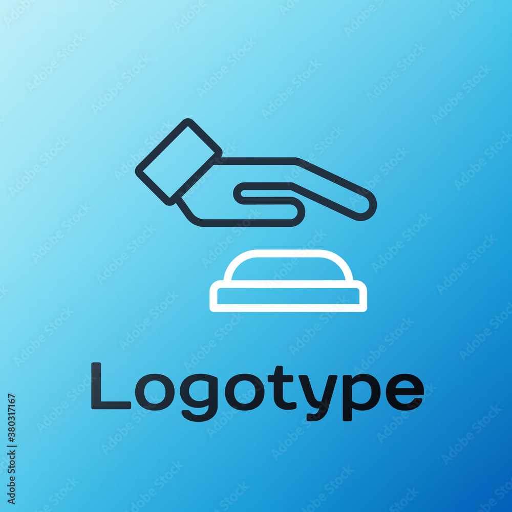 Line Palm print recognition icon isolated on blue background. Biometric hand scan. Fingerprint ident