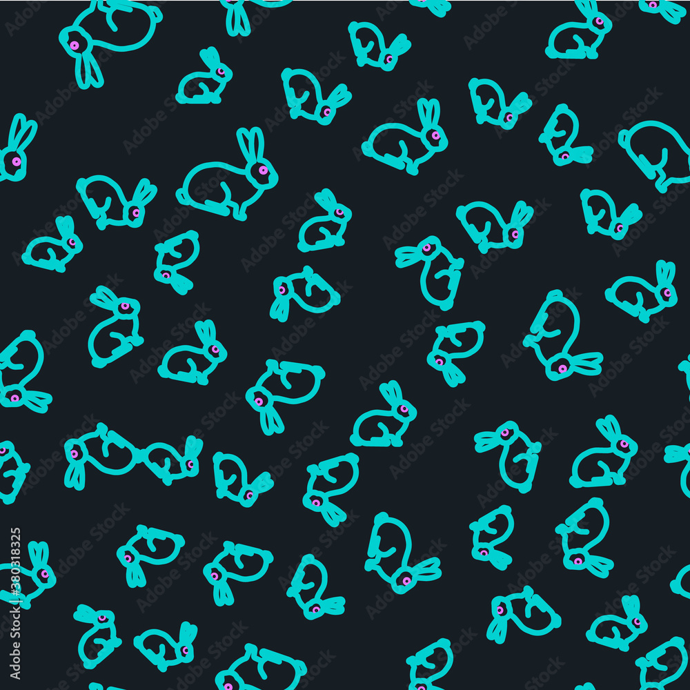 Line Rabbit icon isolated seamless pattern on black background. Vector.