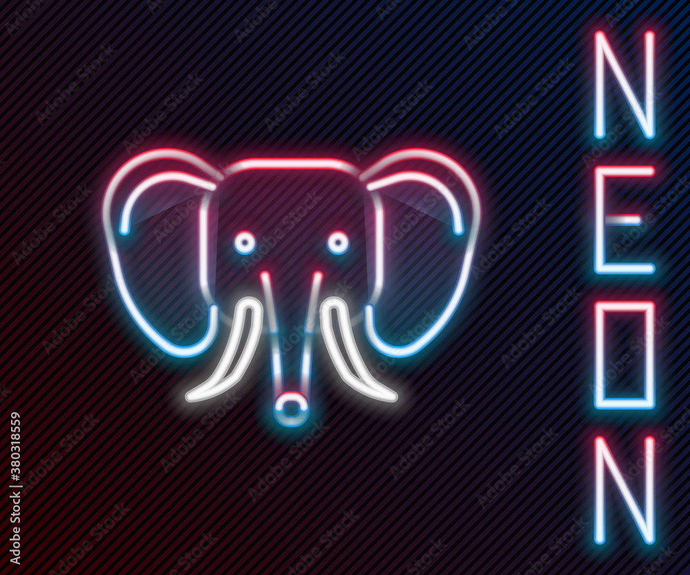 Glowing neon line Elephant icon isolated on black background. Colorful outline concept. Vector.