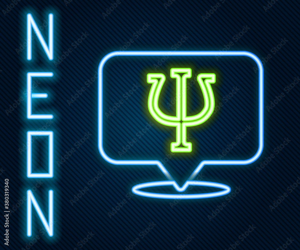 Glowing neon line Psychology icon isolated on black background. Psi symbol. Mental health concept, p