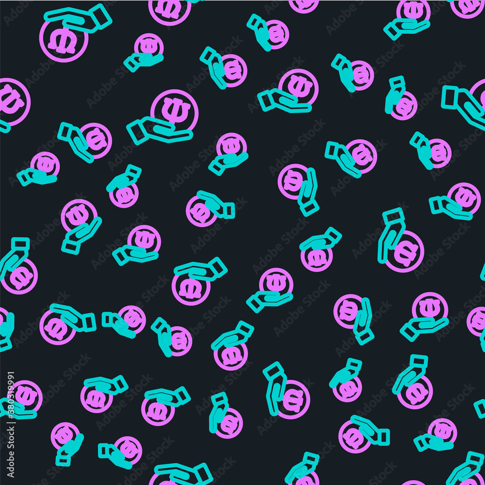 Line Psychology icon isolated seamless pattern on black background. Psi symbol. Mental health concep