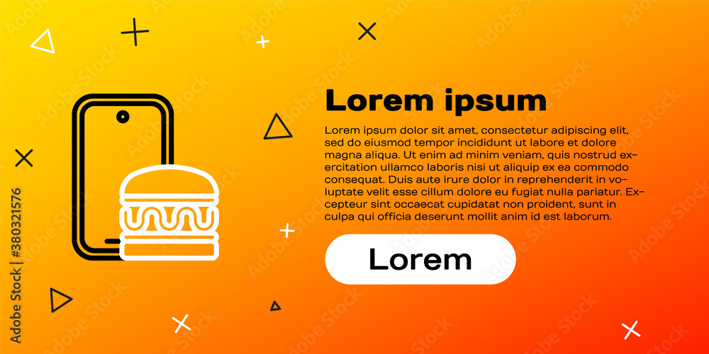 Line Online ordering and fast food delivery icon isolated on yellow background. Burger sign. Colorfu