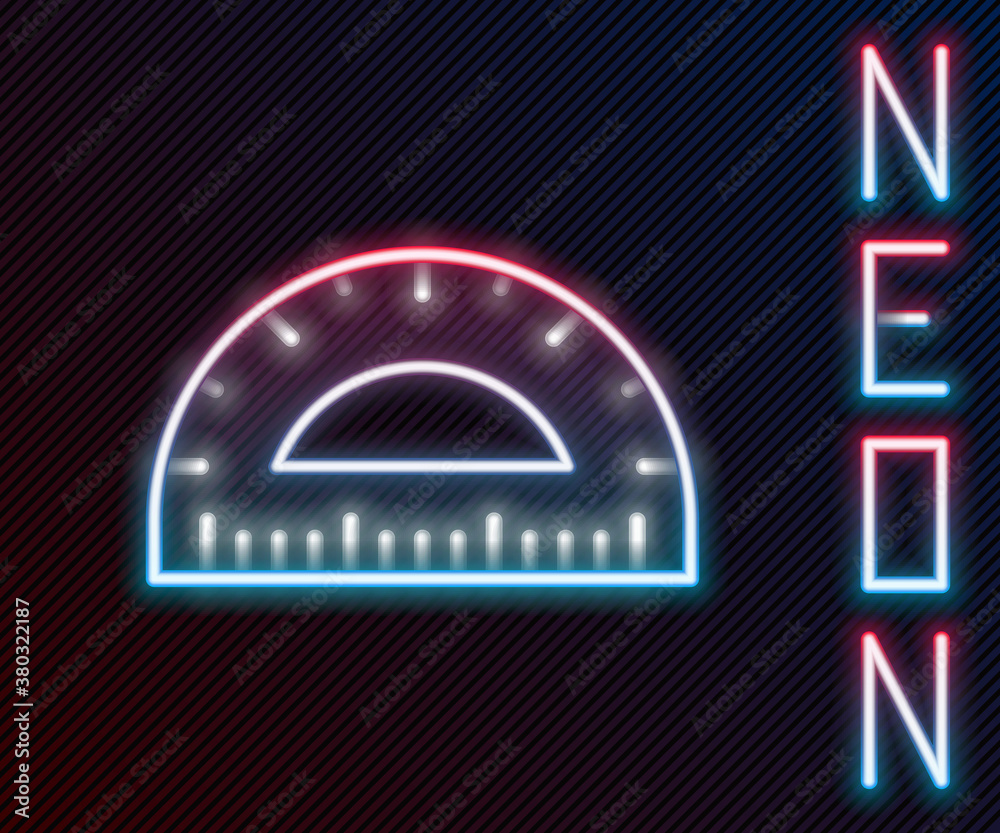 Glowing neon line Protractor grid for measuring degrees icon isolated on black background. Tilt angl