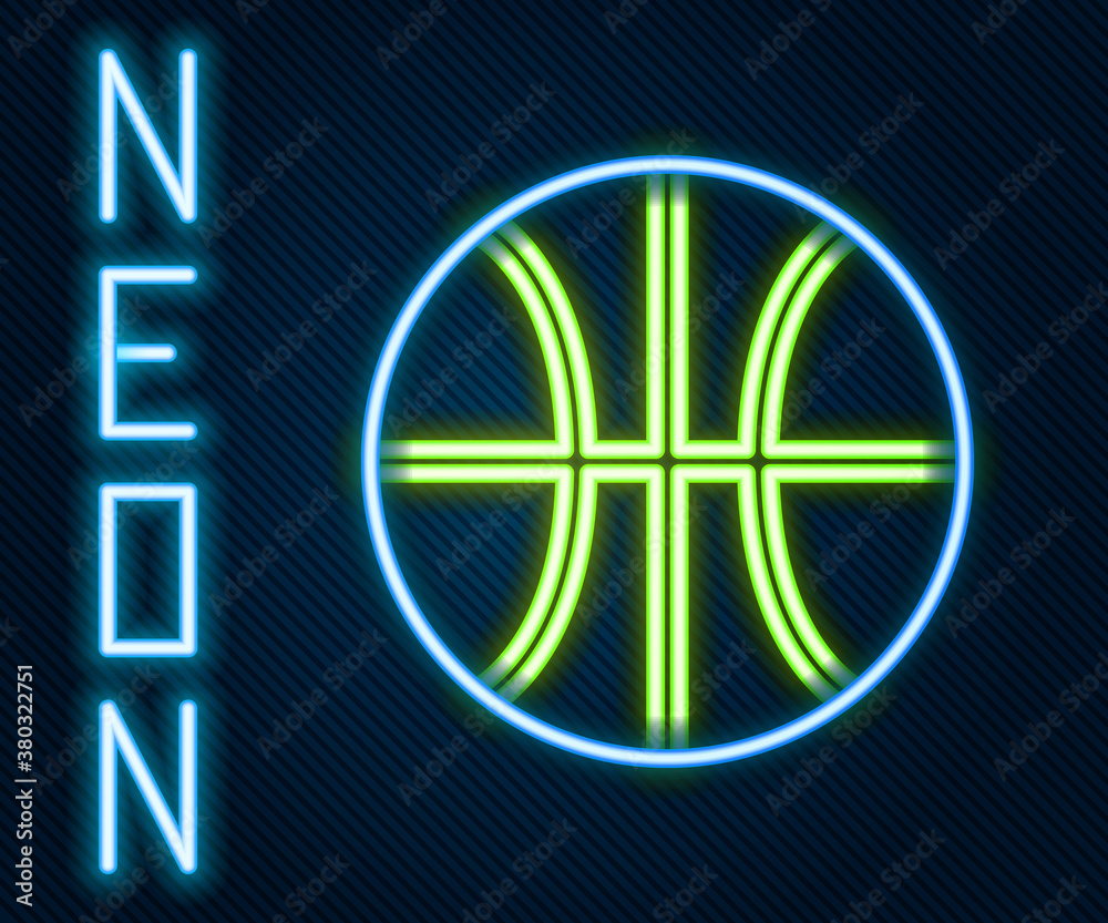 Glowing neon line Basketball ball icon isolated on black background. Sport symbol. Colorful outline 