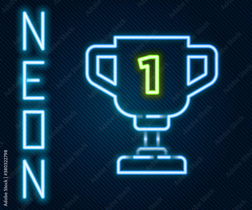 Glowing neon line Award cup icon isolated on black background. Winner trophy symbol. Championship or