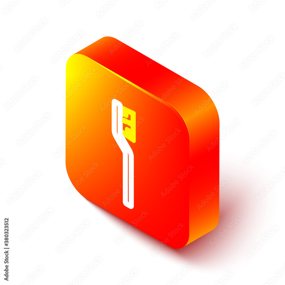 Isometric line Toothbrush icon isolated on white background. Orange square button. Vector.