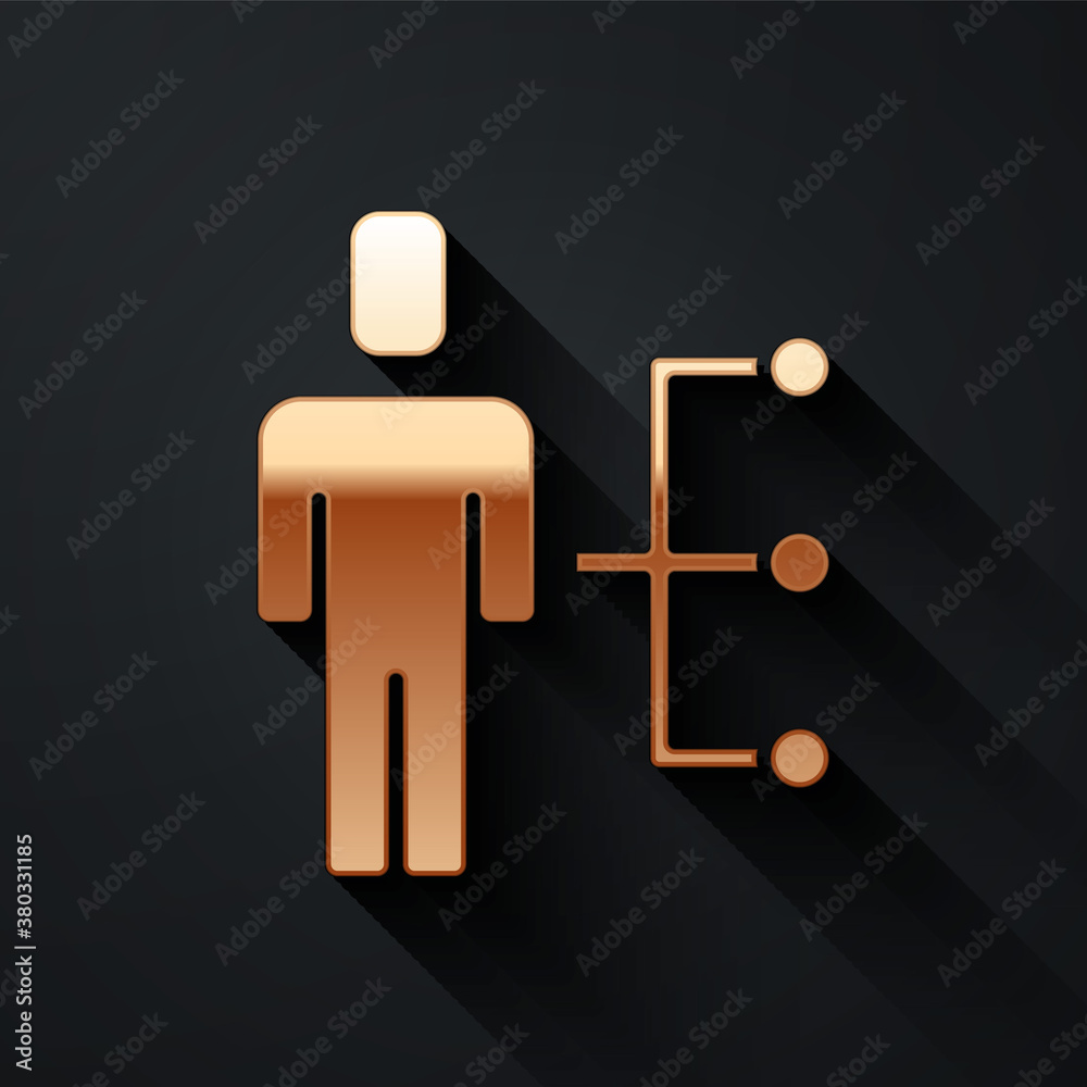 Gold User of man in business suit icon isolated on black background. Business avatar symbol user pro